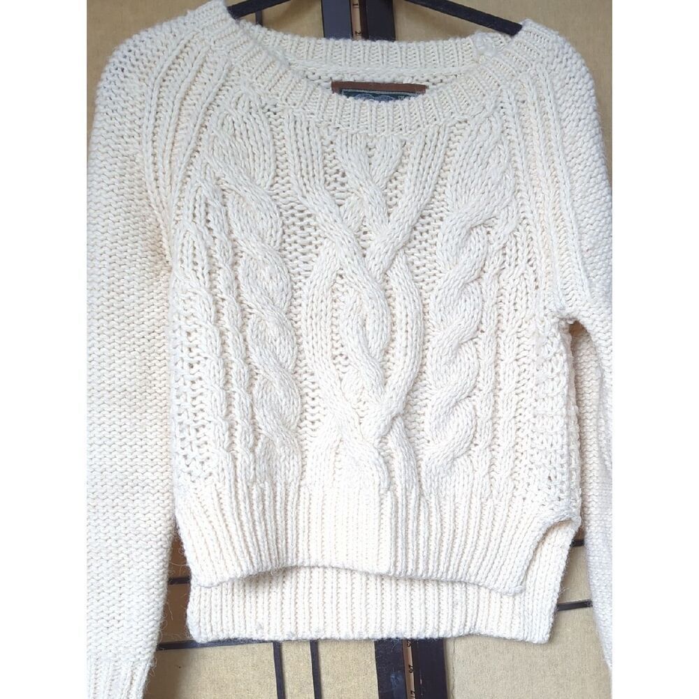 Roots 🐑 Off White Cable Knit Braided Cropped Sweater S